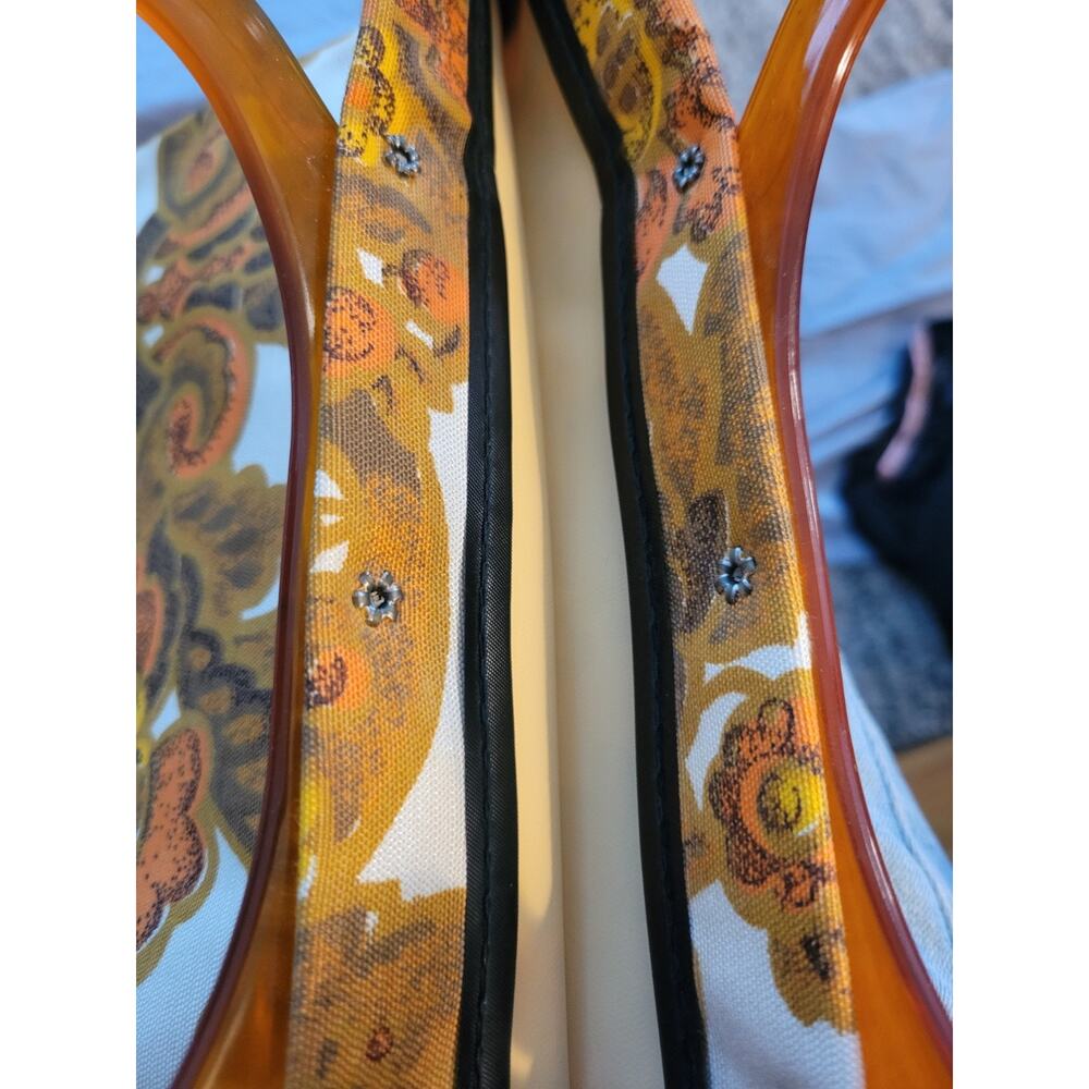 Vintage 1960's Fold over Mod Purse/Tote with Bakelite Handles with small purse - Picture 8 of 12
